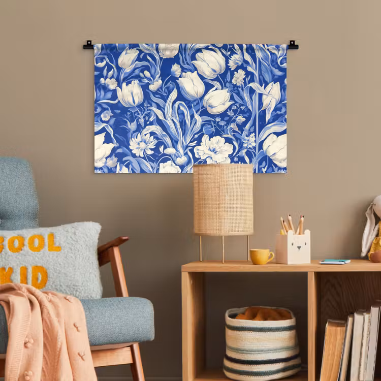 Bloemen - Delfts Blauw - Patroon - Tulp Wandkleed katoen klein -wsfeer4_kind
