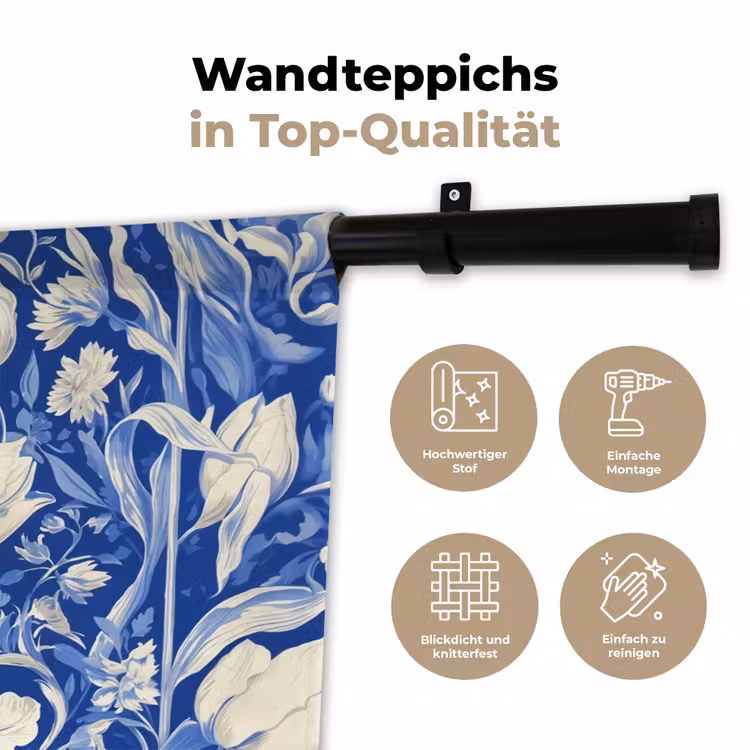 Bloemen - Delfts Blauw - Patroon - Tulp Wandkleed katoen klein -tsfeer2_DE