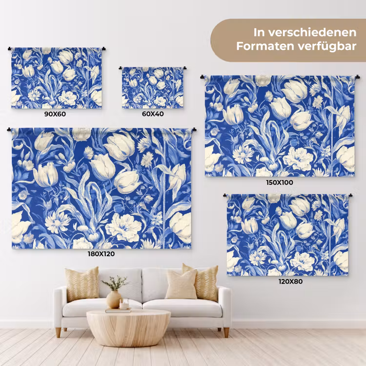 Bloemen - Delfts Blauw - Patroon - Tulp Wandkleed katoen klein -tsfeer8_DE