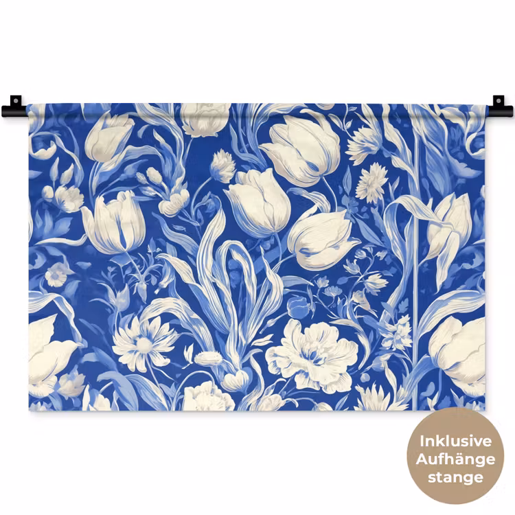 Bloemen - Delfts Blauw - Patroon - Tulp Wandkleed katoen klein -t3d_DE