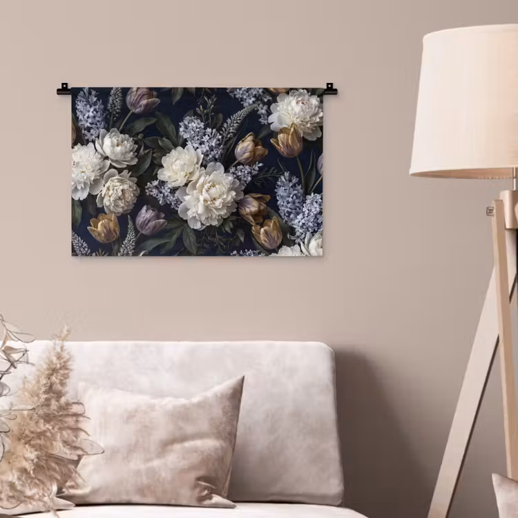 Bloemen - Donker - Elegant - Natuur - Wit Wandkleed katoen klein -sfeer4
