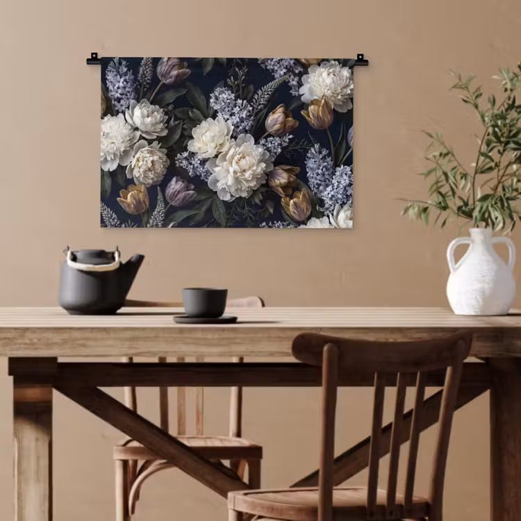 Bloemen - Donker - Elegant - Natuur - Wit Wandkleed katoen klein -sfeer6