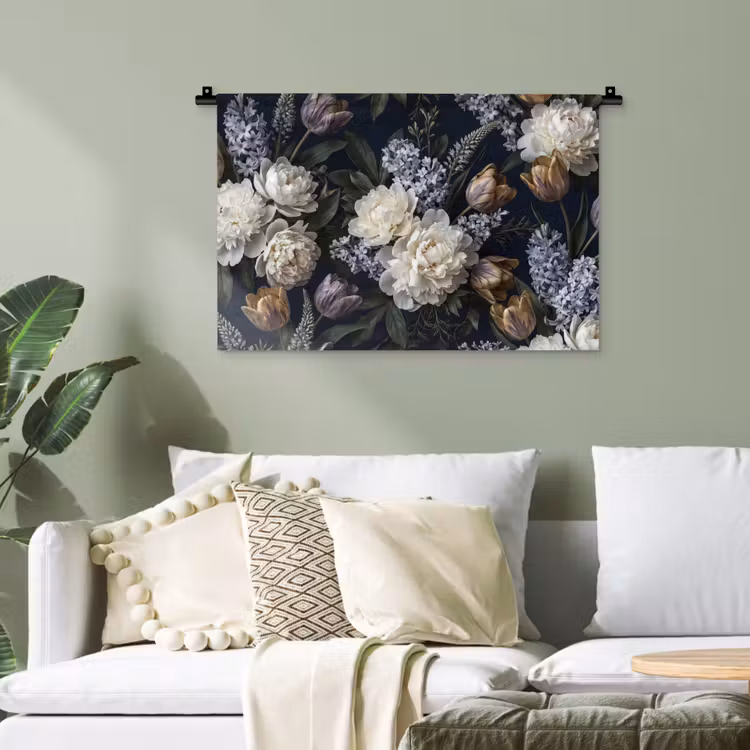 Bloemen - Donker - Elegant - Natuur - Wit Wandkleed katoen klein -sfeer7