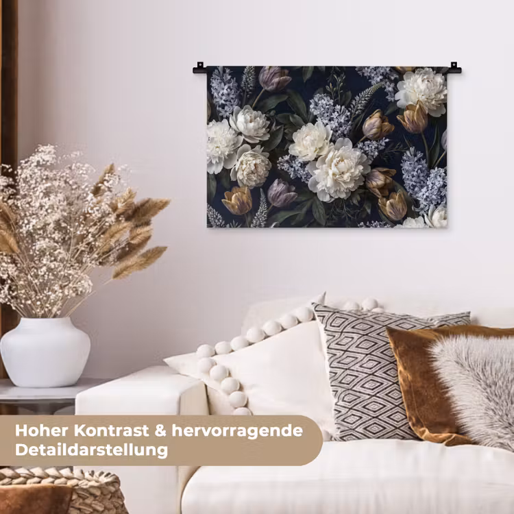 Bloemen - Donker - Elegant - Natuur - Wit Wandkleed katoen klein -tsfeer1_DE
