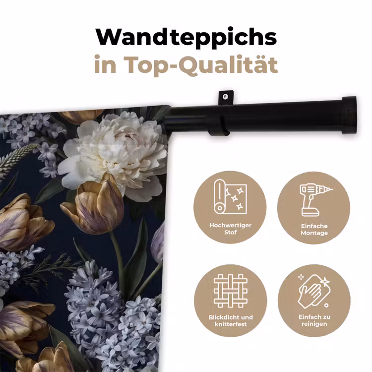 Bloemen - Donker - Elegant - Natuur - Wit Wandkleed katoen klein -tsfeer2_DE