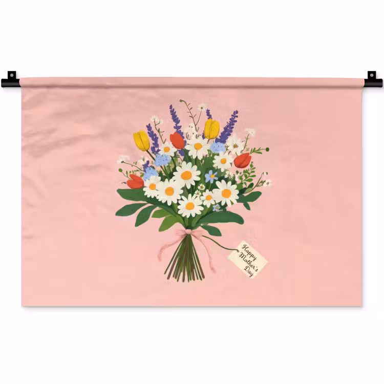 Bloemen - Lint - Kaartje Wandkleed katoen klein -zz3d