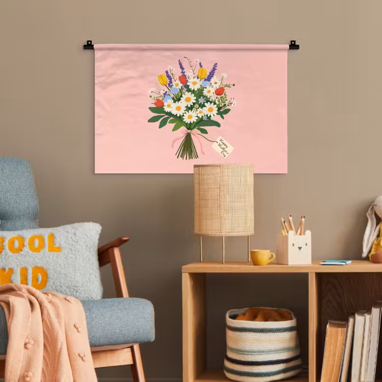 Bloemen - Lint - Kaartje Wandkleed katoen klein -wsfeer4_kind
