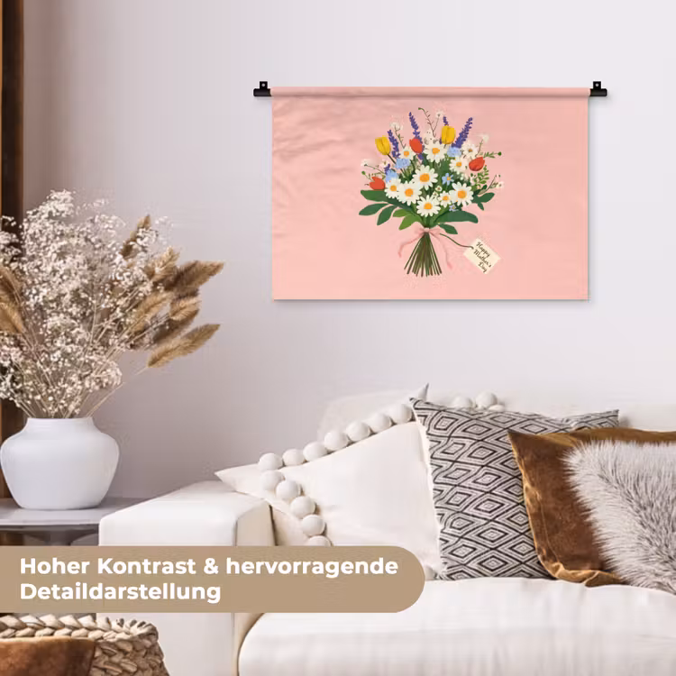 Bloemen - Lint - Kaartje Wandkleed katoen klein -tsfeer1_DE