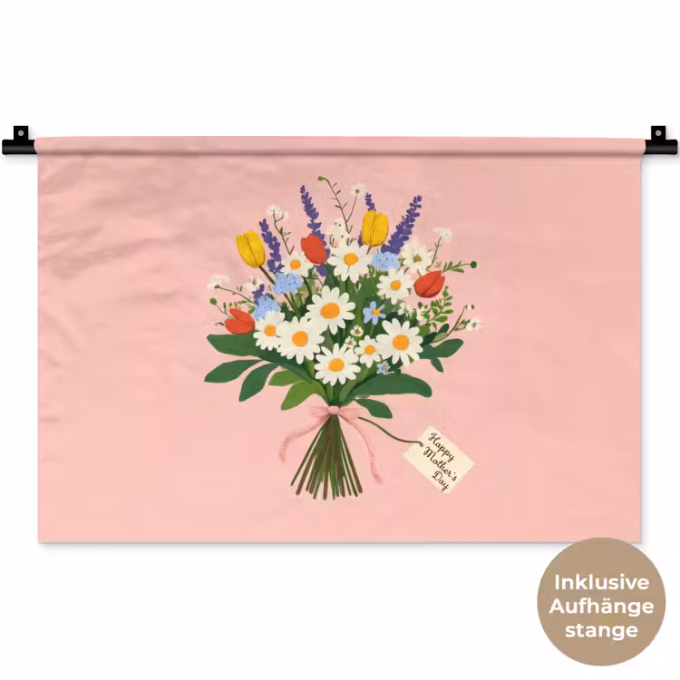 Bloemen - Lint - Kaartje Wandkleed katoen klein -t3d_DE