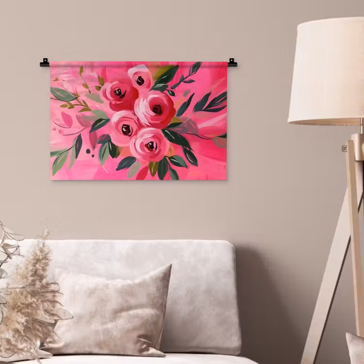 Bloemen - Verf - Roze Wandkleed katoen klein -sfeer4