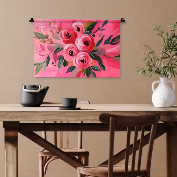 Bloemen - Verf - Roze Wandkleed katoen klein -sfeer6