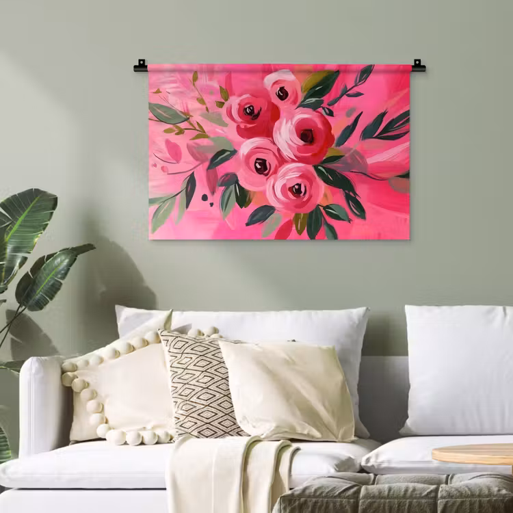 Bloemen - Verf - Roze Wandkleed katoen klein -sfeer7