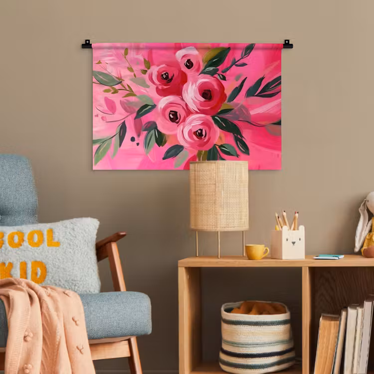 Bloemen - Verf - Roze Wandkleed katoen klein -wsfeer4_kind