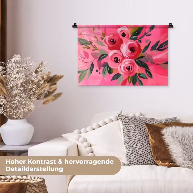 Bloemen - Verf - Roze Wandkleed katoen klein -tsfeer1_DE