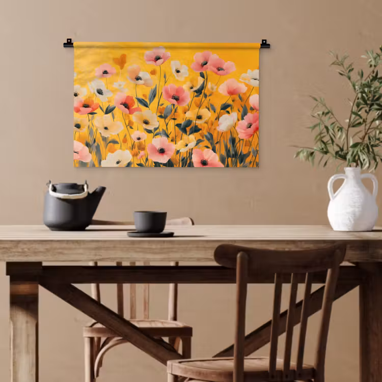 Bloemen - Veld - Geel Wandkleed katoen klein -sfeer6