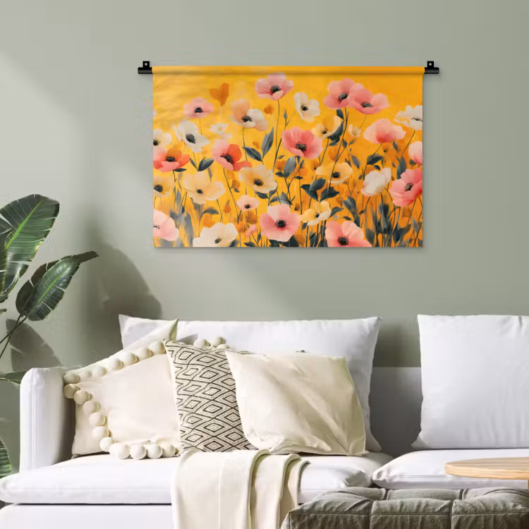 Bloemen - Veld - Geel Wandkleed katoen klein -sfeer7