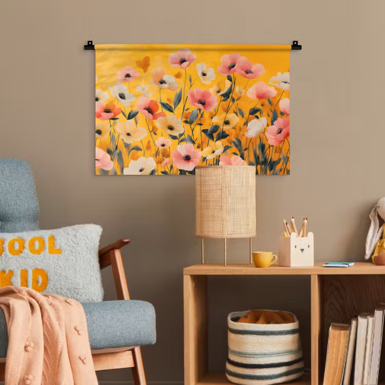 Bloemen - Veld - Geel Wandkleed katoen klein -wsfeer4_kind