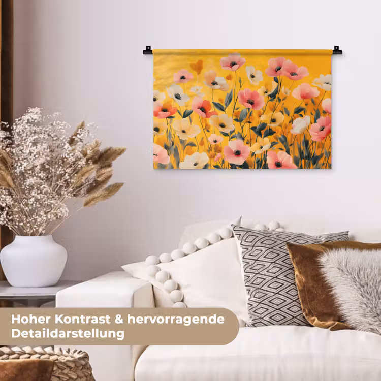 Bloemen - Veld - Geel Wandkleed katoen klein -tsfeer1_DE