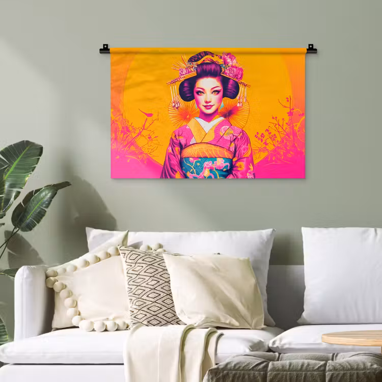 Bloemen - Vrouw - Kimono - Roze Wandkleed katoen klein -sfeer7