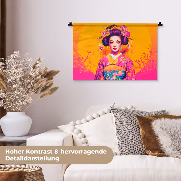 Bloemen - Vrouw - Kimono - Roze Wandkleed katoen klein -tsfeer1_DE