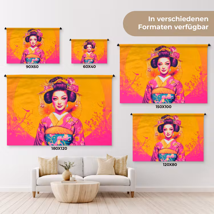 Bloemen - Vrouw - Kimono - Roze Wandkleed katoen klein -tsfeer8_DE