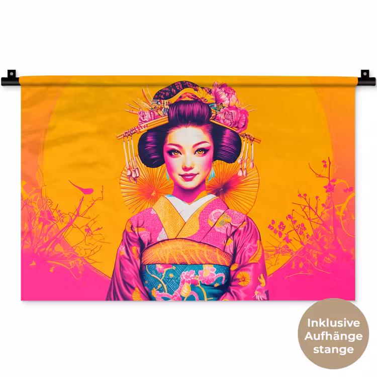 Bloemen - Vrouw - Kimono - Roze Wandkleed katoen klein -t3d_DE