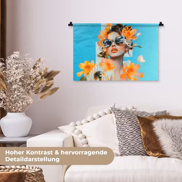 Bloemen - Vrouw - Zonnebril - Blauw Wandkleed katoen klein -tsfeer1_DE