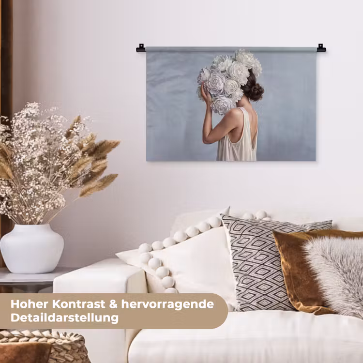 Bloemen - Vrouw - Wit Wandkleed katoen klein -tsfeer1_DE