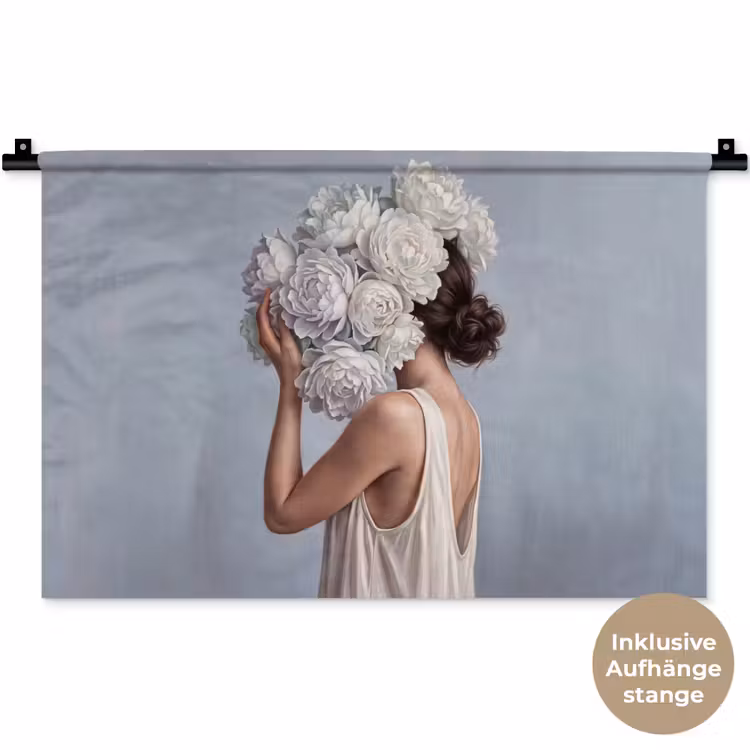 Bloemen - Vrouw - Wit Wandkleed katoen klein -t3d_DE