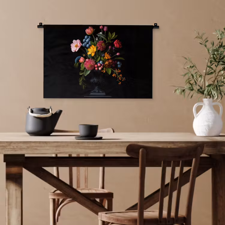 Bloemen - Vrolijk - Vaas Wandkleed katoen klein -sfeer6