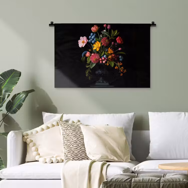 Bloemen - Vrolijk - Vaas Wandkleed katoen klein -sfeer7