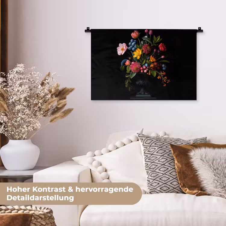 Bloemen - Vrolijk - Vaas Wandkleed katoen klein -tsfeer1_DE