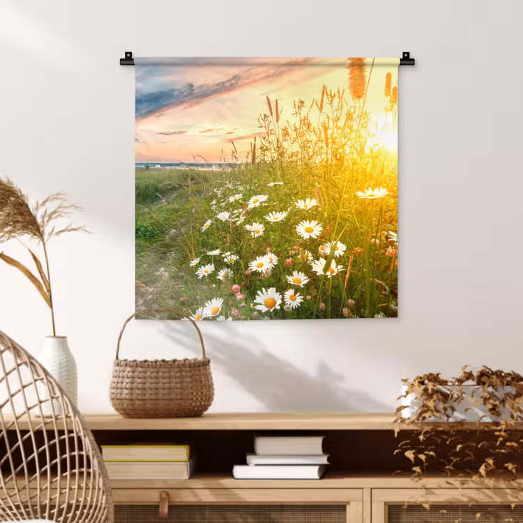 Bloemen - Madelief - Natuur - Zon - Horizon Wandkleed katoen klein -sfeer5