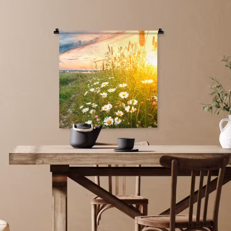 Bloemen - Madelief - Natuur - Zon - Horizon Wandkleed katoen klein -sfeer6