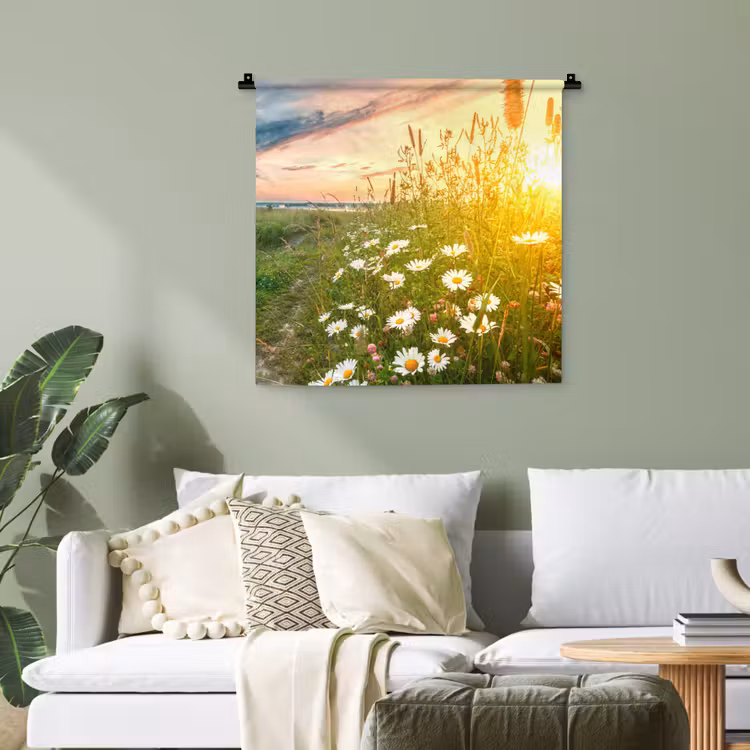 Bloemen - Madelief - Natuur - Zon - Horizon Wandkleed katoen klein -sfeer7