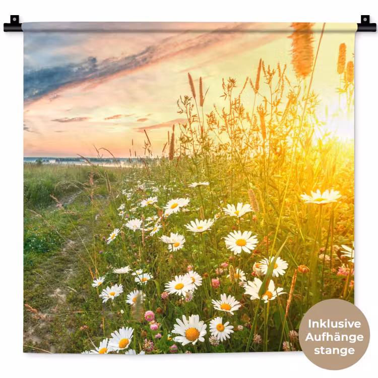 Bloemen - Madelief - Natuur - Zon - Horizon Wandkleed katoen klein -t3d_DE
