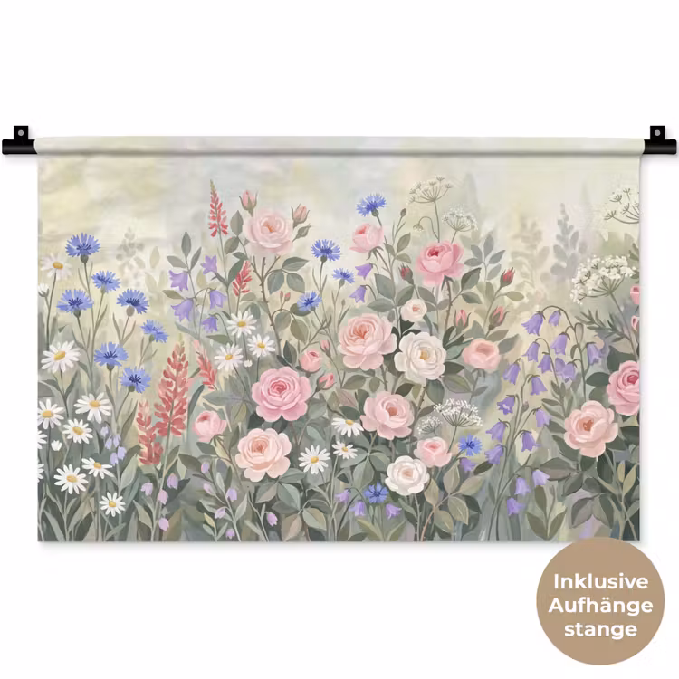 Bloemen - Tuin - Natuur - Kleurrijk Wandkleed katoen klein -t3d_DE