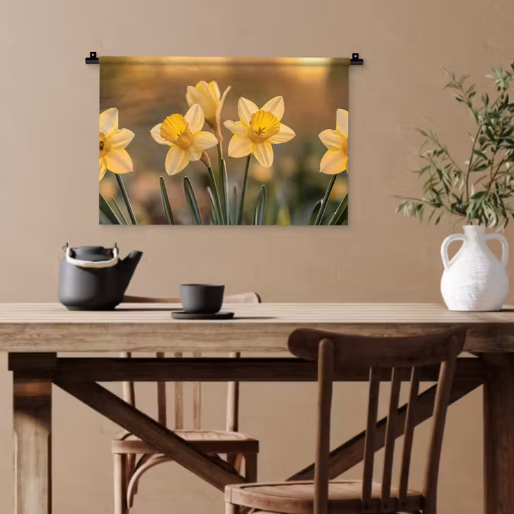 Bloemen - Geel - Wazig Wandkleed katoen klein -sfeer6