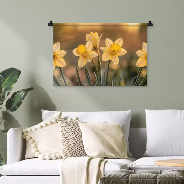 Bloemen - Geel - Wazig Wandkleed katoen klein -sfeer7
