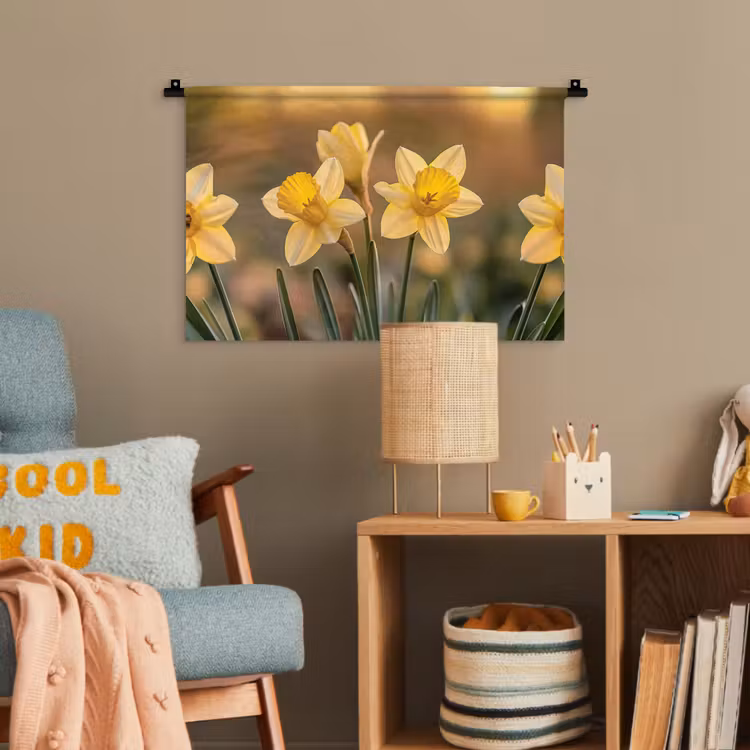 Bloemen - Geel - Wazig Wandkleed katoen klein -wsfeer4_kind