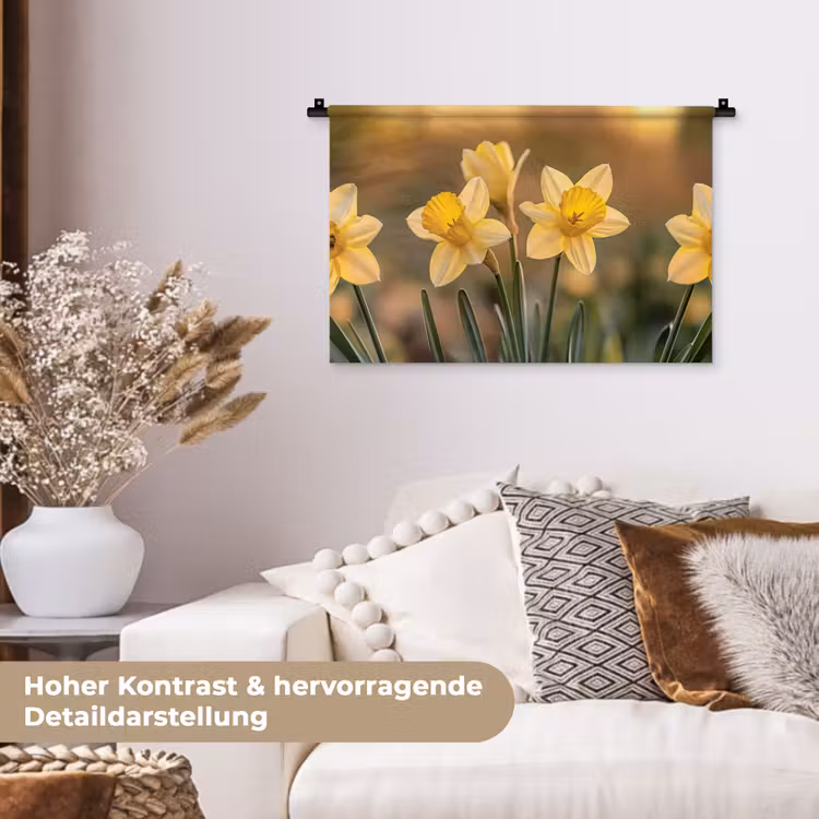 Bloemen - Geel - Wazig Wandkleed katoen klein -tsfeer1_DE