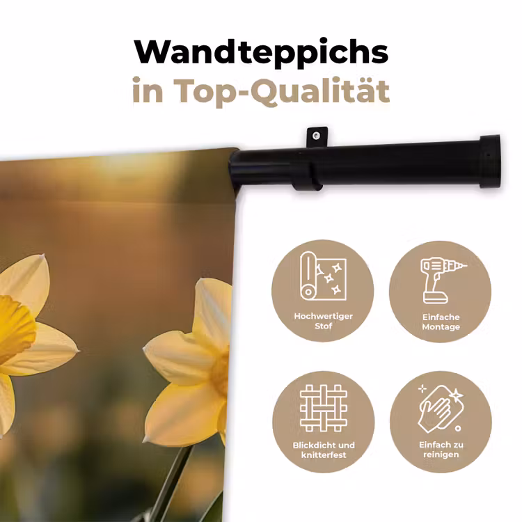 Bloemen - Geel - Wazig Wandkleed katoen klein -tsfeer2_DE