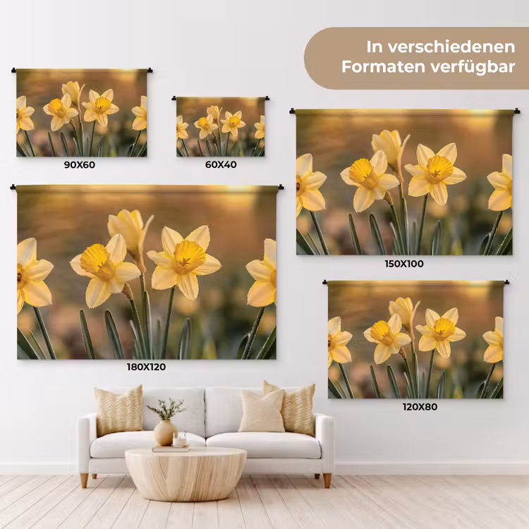 Bloemen - Geel - Wazig Wandkleed katoen klein -tsfeer8_DE
