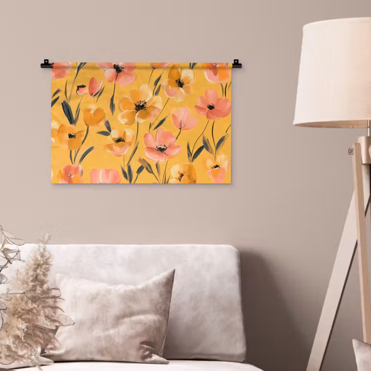 Bloemen - Geschilderd - Geel Wandkleed katoen klein -sfeer4