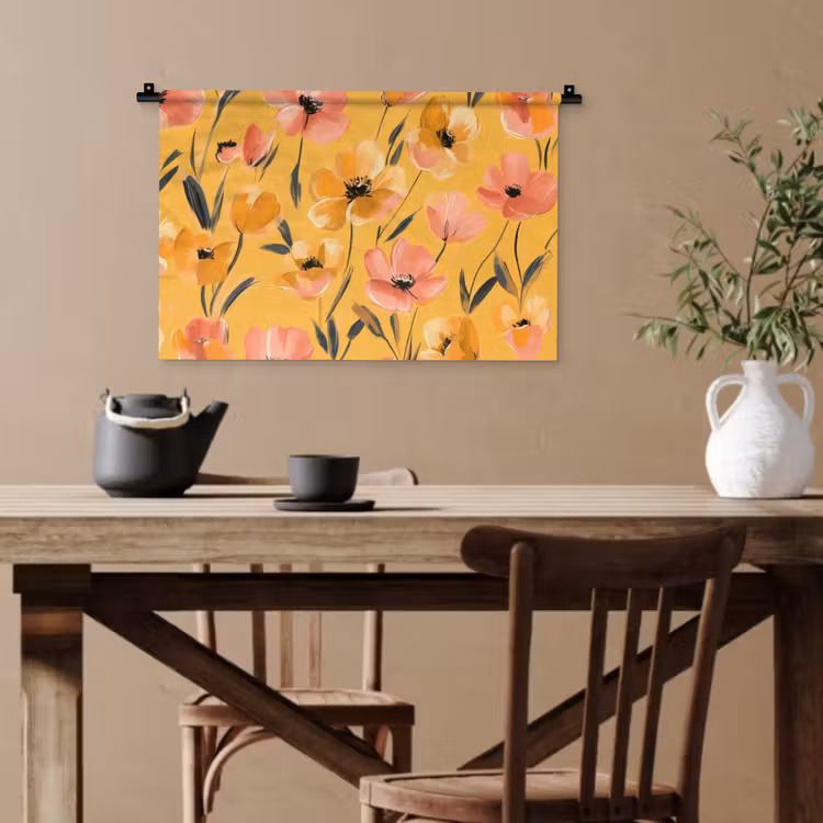 Bloemen - Geschilderd - Geel Wandkleed katoen klein -sfeer6