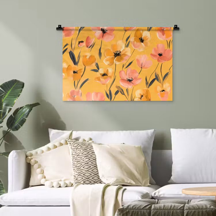 Bloemen - Geschilderd - Geel Wandkleed katoen klein -sfeer7