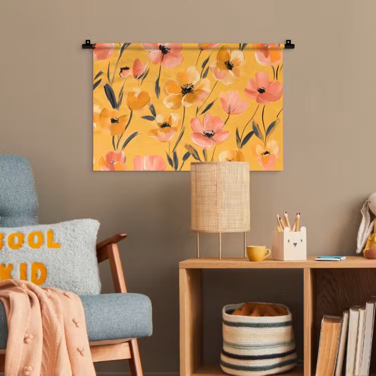 Bloemen - Geschilderd - Geel Wandkleed katoen klein -wsfeer4_kind