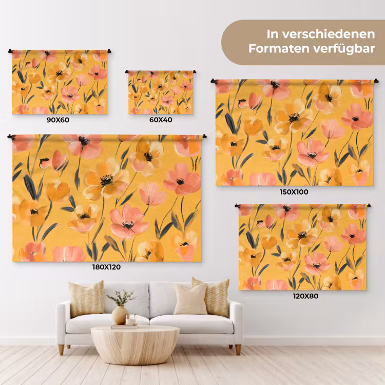 Bloemen - Geschilderd - Geel Wandkleed katoen klein -tsfeer8_DE