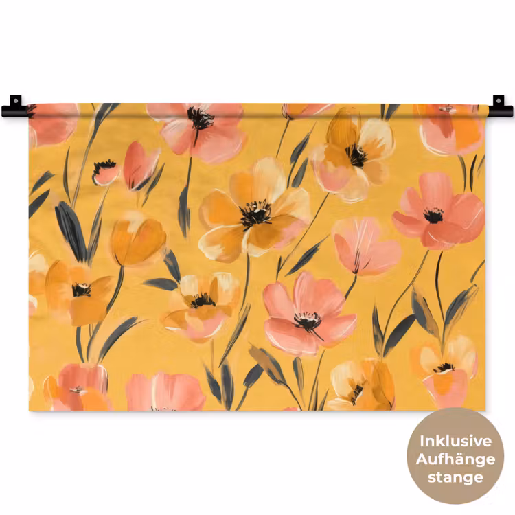 Bloemen - Geschilderd - Geel Wandkleed katoen klein -t3d_DE