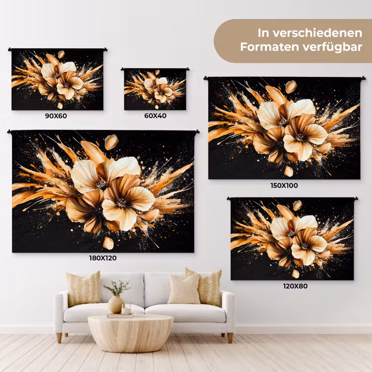 Bloemen - Goud - Graffiti - Zwart - Abstract Wandkleed katoen klein -tsfeer8_DE